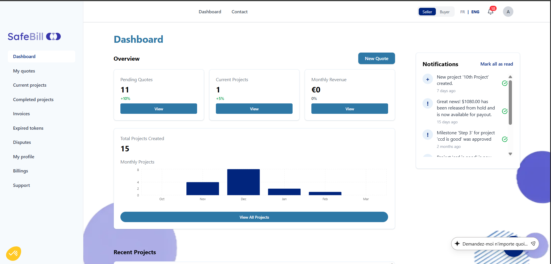 Safe-Bill project milestone approval workflow interface